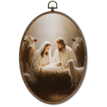 FLAWAFLOMA Jesus Birth Christmas Oval Canvas Wall Art Decor 8.6x11.4 Inch - color: Christmas-24