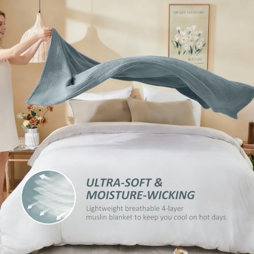 EMME Muslin Cotton Blanket Adults Heather Teal Throw 50"x60" - color: 02 - Teal, size: Throw (50" X 60")