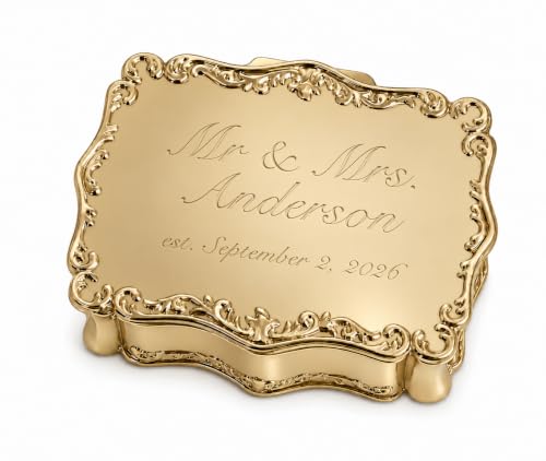 Cherished Moments Personalized Rectangle Jewelry Box with Message - color: Gold Custom Message