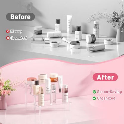 2 Packs Acrylic Display Stand Riser,3 Tier Perfume Organizer Cupcake Stand - color: Clear, size: 7.9x2.8 inch