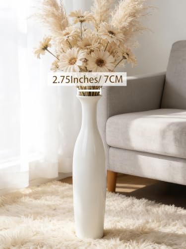 White Tall Ceramic Floor Vase, 19.7 Inch, Flared Rim Design