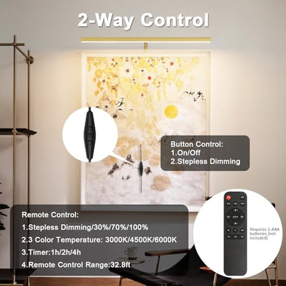24" LED Picture Light Plug in, 9W Gold Art Light - color: Gold, size: 24 inch