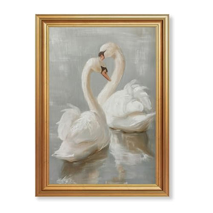 EJPFOGV Two Romantic White Swans Heart Framed Canvas Wall Art 16x24 inches - color: Swan, size: 24"L x 16"W