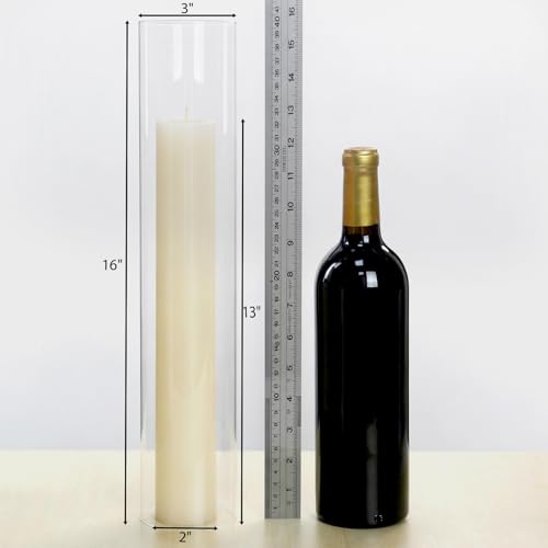 CYS EXCEL 2 PCS (H:16" D:3") Open Ended Glass Hurricane Candleholder Tube Shade | Multiple Size Choices Open Flame Candle Chimney Tube Cover | Bottomless Cylinder - size: 3" wide x 16" tall