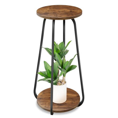 Plant Stand Indoor, 2 Tier Metal Wood Plant Shelf for Living Room - size: Brown-1Pack