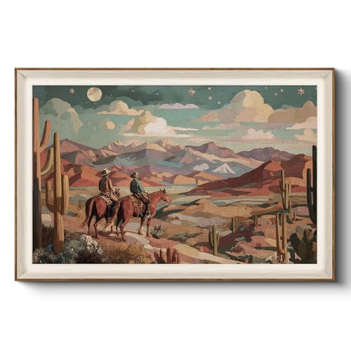 HUARCEY Classic Framed Canvas Wall Art, 24x36 Inch Large Cowboy Painting Treasure Hunter Artwork Decor, Western Vintage Sky Soft Cloud Country Field Landscape Paint for Bedroom Living Room Office - color: Treasure Hunter, size: 36"L x 24"W