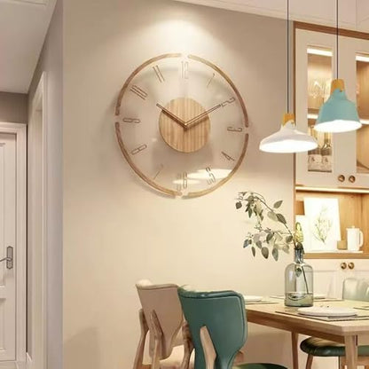 Modern Minimalist Wooden Wall Clock - Silent Non-Ticking Battery Operated Wall Clock for Living Room Bedroom Kitchen Office Decor, 12 Inch Large Wall Clock with Sleek Open Frame Design