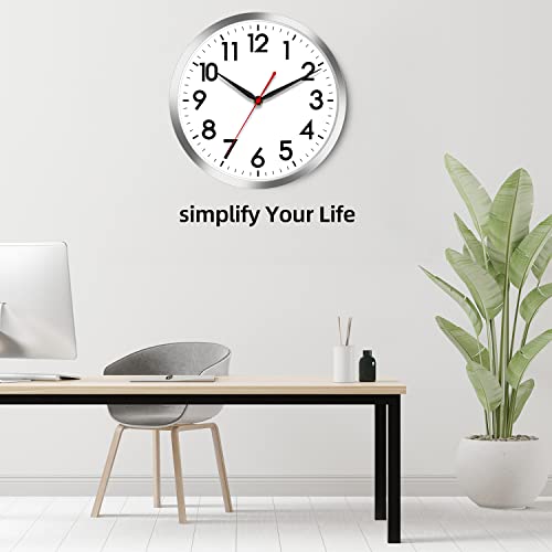 AKCISOT 10 Inch Wall Clock, Silent Battery Operated Analog Clock, Silver - color: B_silver, size: 10 Inch