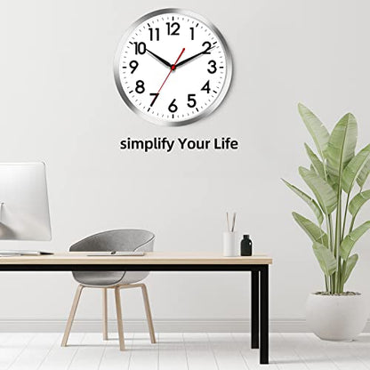 AKCISOT 10 Inch Wall Clock, Silent Battery Operated Analog Clock, Silver - color: B_silver, size: 10 Inch
