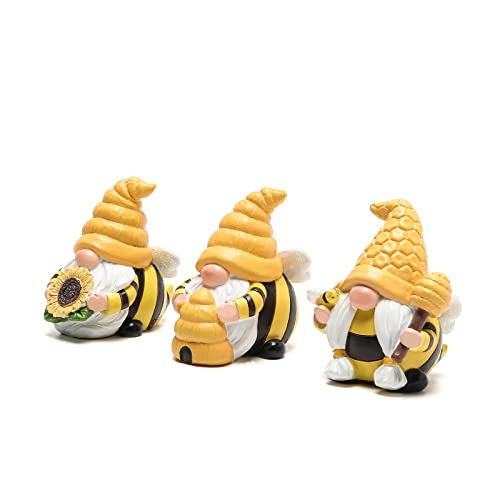 Hodao Bumble Bee Spring Gnome Figurines Decorations, Honey Elf Decor 3 pcs - color: Yellow-3