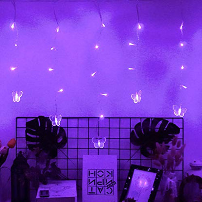 Butterfly Curtain Fairy Lights USB Plug in,8 Modes 120 LED 19.7FT Firefly Twinkle Timer String Lights with Remote, Waterproof Copper Wire for Bedroom Patio Christmas Wedding Party Dorm (Purple) - color: Purple