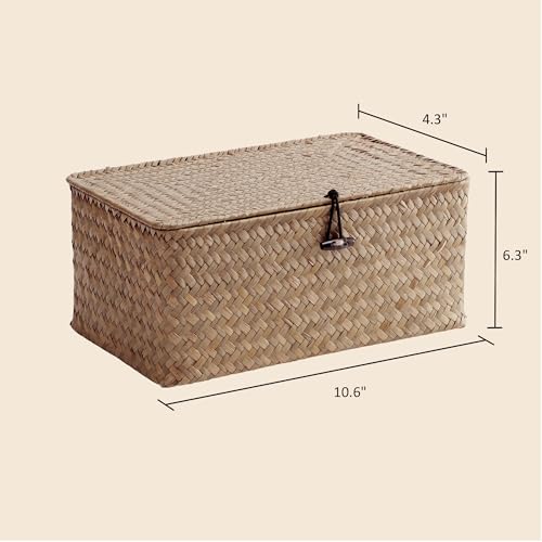 Nonam Small Wicker Basket with Lid,Seagrass Shelf Storage Basket,Coffee - color: S-Coffee
