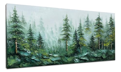 Alenoss Hand Painted 3D Abstract Oil Painting, Green Forest Wall Art - color: AL-B101