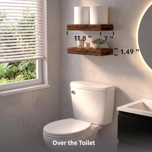 Rustic Brown Floating Shelves for Wall, 11.8in, Set of 2, Bathroom - color: Rustic Brown, size: 11.8''