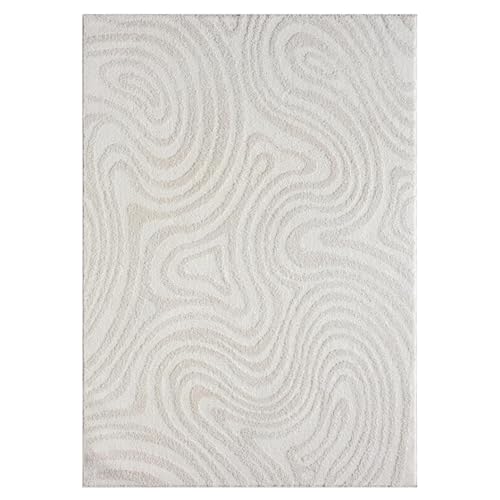 LUXE WEAVERS Geometric Swirl Cream 9x12 Area Rug High Low Modern Carpet