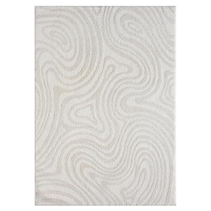 LUXE WEAVERS Geometric Swirl Cream 9x12 Area Rug High Low Modern Carpet
