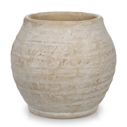 Briful Rustic Ceramic Vase for Home Decor, 7.4" Tall Farmhouse Vase, Beige - color: Cream White#751