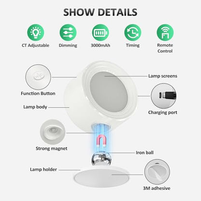 Racokky LED Wall Mounted Lights with Remote, Rechargeable Wall Sconces - color: White