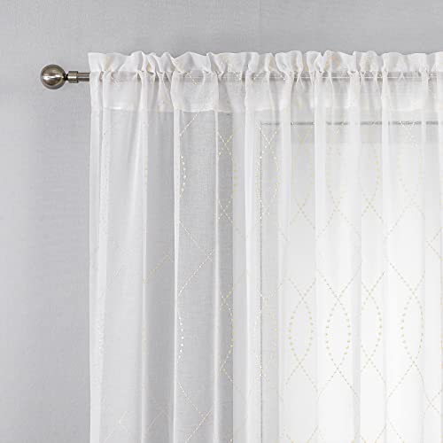 VISIONTEX White Sheer Curtains Beige Dots Moroccan Embroidered 96 Inches - color: Dots-beige, size: 54"W x 96"L (Pack of 2)