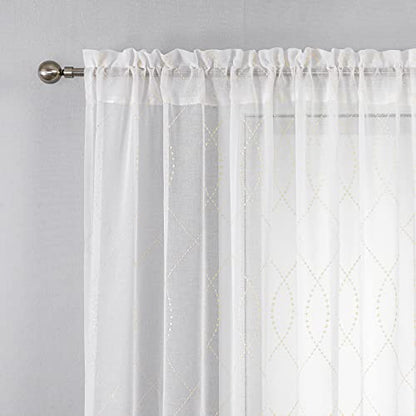 VISIONTEX White Sheer Curtains Beige Dots Moroccan Embroidered 63 Inches - color: Dots-beige, size: 54"W x 63"L (Pack of 2)