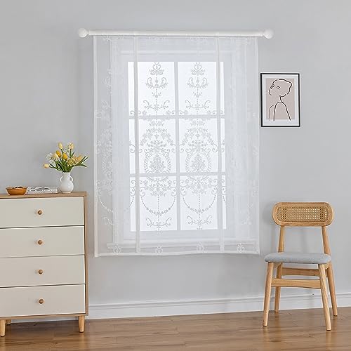 Sheer Floral Tie Up Curtains for Small Window White 46 x 63 Inch - size: 46"W x 63"L (Pack of 1)
