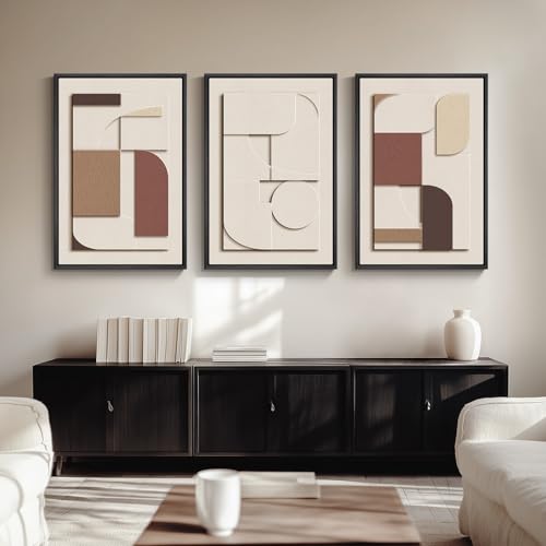 3D Textured Large Framed Neutral Abstract Wall Art for Living Room, 3 Piece - color: Neutral --D, size: 24"w X 36"h X 3pcs