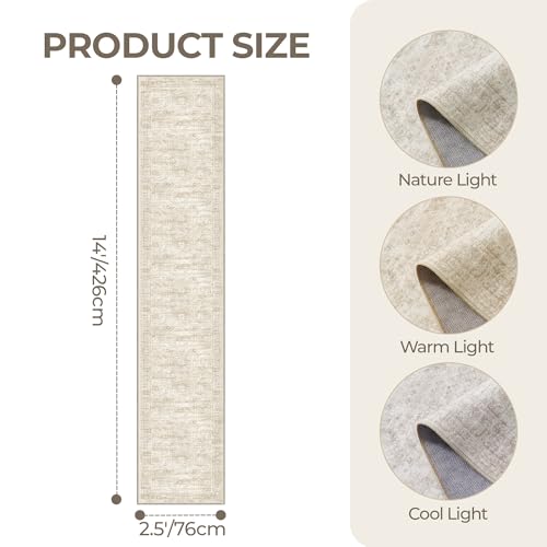2'6 x 14' Runner Rug Non Slip,Washable Kitchen Rugs,Beige - color: Beige/Ivory, size: 2'6" x 14' (Runner)