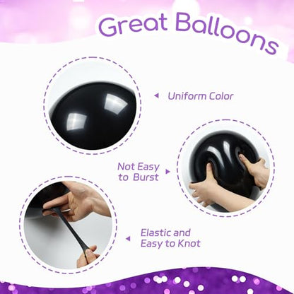 60pcs Purple and Black Balloons 12inch with Silver Confetti Balloons - color: Purple Black Silver