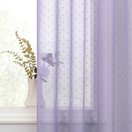 Pitalk Light Purple Sheer Curtains 84 Inches Long for Girls Room Polka Dot - color: Lavender, size: 52"W x 84"L (Pack of 2)