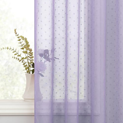 Pitalk Light Purple Sheer Curtains 84 Inches Long for Girls Room Polka Dot - color: Lavender, size: 52"W x 84"L (Pack of 2)