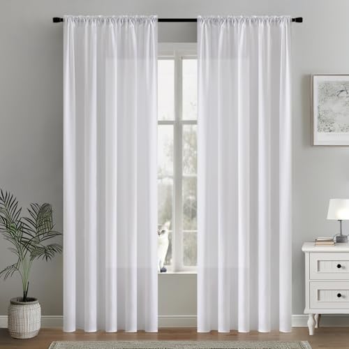 MIULEE White Semi Sheer Privacy Curtains Drapes 2 Panels 52W x 84L - color: White, size: 52"W x 84"L (Pack of 2)