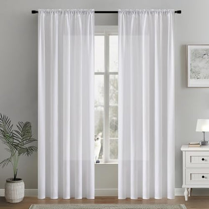 MIULEE White Semi Sheer Privacy Curtains Drapes 2 Panels 52W x 72L - color: White, size: 52"W x 72"L (Pack of 2)