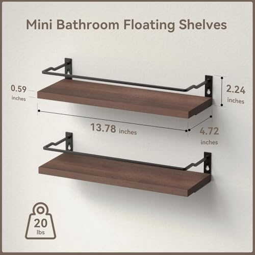 RICHER HOUSE Floating Shelves Bathroom, Small Wall Shelf Over Toilet 2 Set - color: Brown