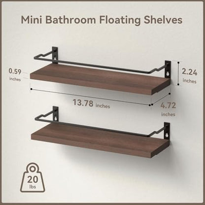 RICHER HOUSE Floating Shelves Bathroom, Small Wall Shelf Over Toilet 2 Set - color: Brown