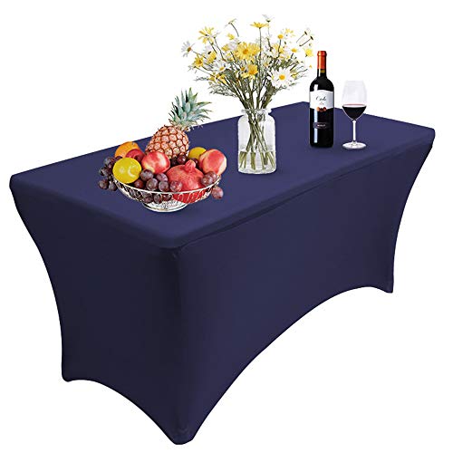 RELIANCER 1 Pack Stretch Spandex Table Covers for Rectangular Tables,6FT Elastic Fitted Tablecloth,Universal Rectangular Table Cloth Protector for Outdoor Party,Wedding,Bar,Birthday,Banquet,Events - color: Navy Blue, size: 72" x 30" (1PC)