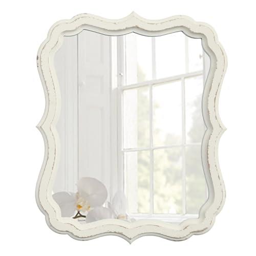 Rustic White Small Scalloped Mirror 12" x 15" - color: Rectangular, White, 12.8 X 15.6