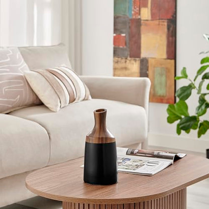 Milo Kande Carafe Modern Two Tone Tabletop Vase - Black and Walnut - Large or Small (Small)