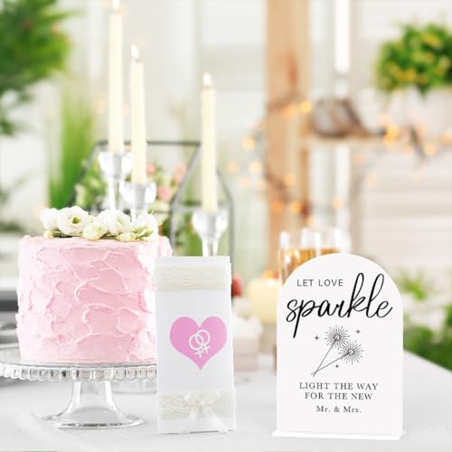 Acrylic Wedding Sign Wedding Signs for Ceremony Let Love Sparkle Sign for Wedding, Modern Calligraphy Arch Acrylic Table Top Sign for Wedding Reception and Event Party Table(white） - color: Let Love Sparkle