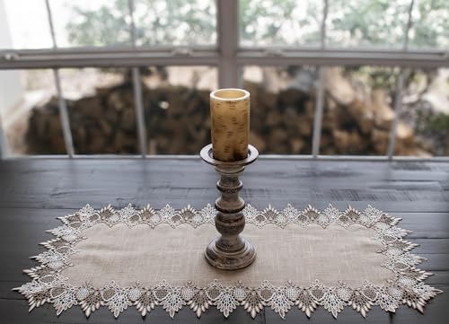 LINENS ART AND THINGS Lace Table Runner Neutral Earth Tones Dresser Scarf Coffee Table Runner Brown Beige (16Wx36L)