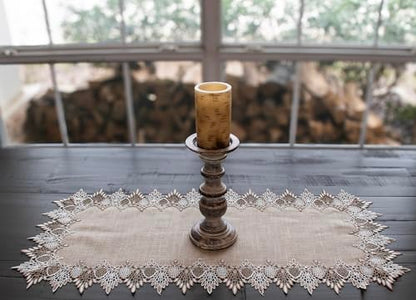 LINENS ART AND THINGS Lace Table Runner Neutral Earth Tones Dresser Scarf Coffee Table Runner Brown Beige (16Wx36L)