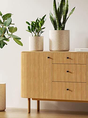 LE TAUCI 10+8+6 Inch Ceramic Pots for Plants, Indoor Planters with Drainage Hole and Plug, Modern Cylinder Flower Pots Set of 3 for Living Room and Bedroom, Glossy, Linen Birch - color: Linen Birch