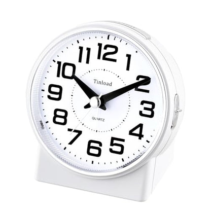 Tinload 4.3" No Ticking Analog Alarm Clock,Silent Readable for Seniors,Easy to Set,Gradual Rise Alarm,Big Numbers,On/Off Switch on Side,Gentle Wake,Snooze,Lighted on Demand,Battery Operated,White - color: White