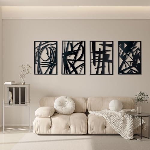 OYEFLY 4 Pack Abstract Metal Wall Art,Minimalist Art Decoration for Living Room Bedroom Bathroom Study (Black, 16 x 11inch) - size: 16 x 11inch