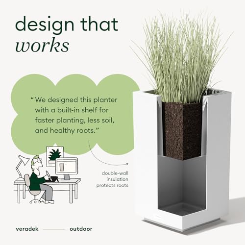 Veradek Block Series Pedestal Planter - Tall Rectangular Outdoor Planter - color: White, size: 26"H x 13.5"W
