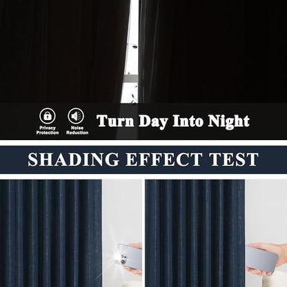 Vision Home Navy Blue Pinch Pleated Full Blackout Curtains Linen Blended Room Darkening Curtain Panels 63 inch for Living Room Bedroom Thermal Insulated Pinch Pleat Drapes with Hooks 40" Wx63 Lx2 - color: Navy Blue, size: 40"W x 63"L (Pack of 2)