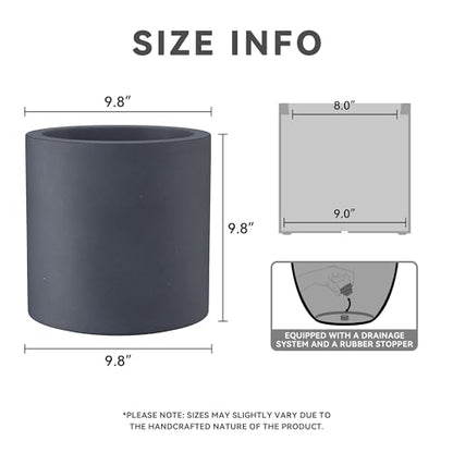 Kante Small Round Cylinder Charcoal Concrete Planter 9.8" Tall, Outdoor - color: Charcoal, size: 9.8" Dia