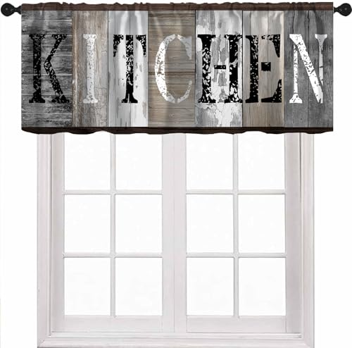Farmhouse Wooden Kitchen Valance Curtains, Rustic Country Board Plank Window Curtain Valances for Dinning Room Living Room Restaurant, 54x18 Inch - color: Kitchen-8, size: 53"W x 18"L (Pack of 1)