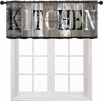 Farmhouse Wooden Kitchen Valance Curtains, Rustic Country Board Plank Window Curtain Valances for Dinning Room Living Room Restaurant, 54x18 Inch - color: Kitchen-8, size: 53"W x 18"L (Pack of 1)