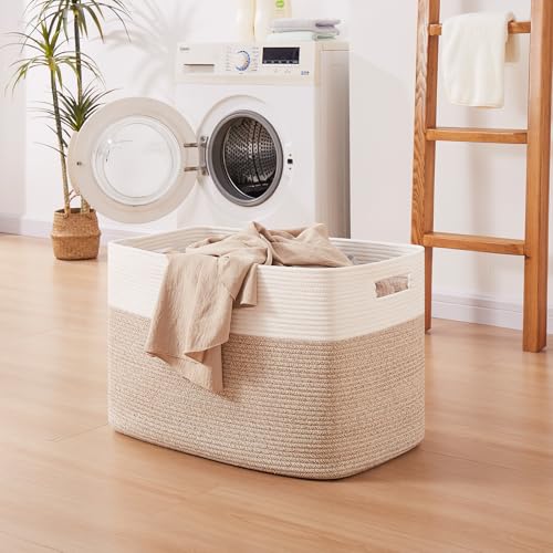 OIAHOMY 108L Extra Large Blanket Basket Dog Toy Basket Brown/White - color: Brown/White