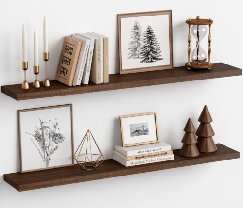 Harwaya 48 inch Floating Shelves Dark Wood, Long Wall Shelves for Bedroom - color: Dark Walnut, size: 48 x 8 Inch